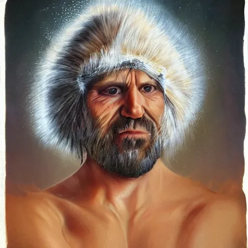 Prompt: portrait of a caveman with a tinfoil hat