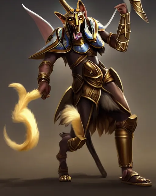 Image similar to nasus the armored egyptian anubis white and brown border collie warrior from videogame league of legends the armored egyptian collie warrior in action attacking with the face of a white and brown border collie, full body armor, highly detailed, artstation, cinematic character, by artgerm and greg rutkowski