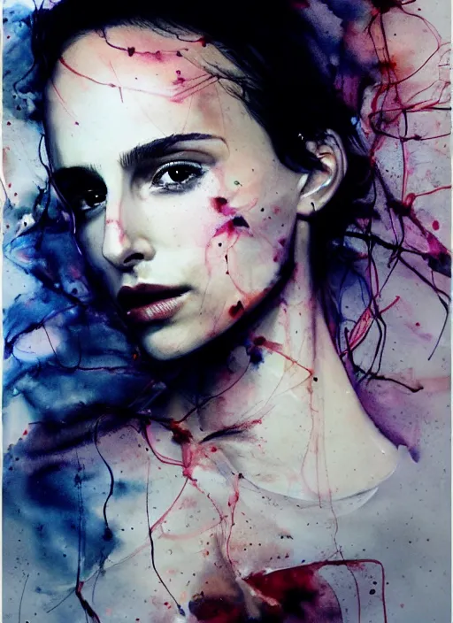 Image similar to nathalie portman by agnes cecile, ink drops, autumn lights