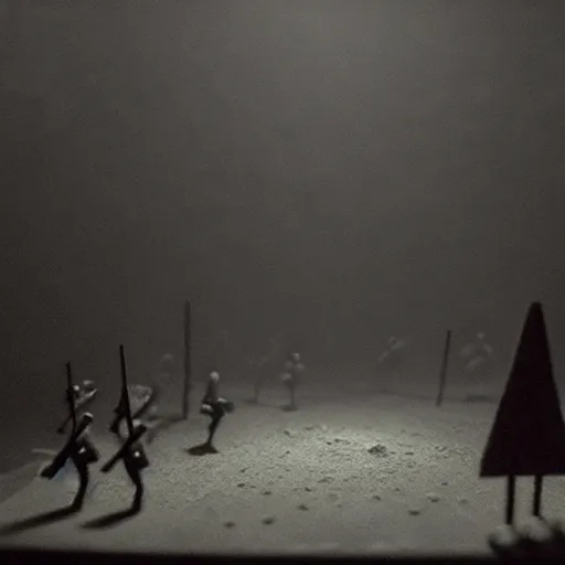 Image similar to the last orchestra, surrealistic detailed claymation art, dark, moody, foggy