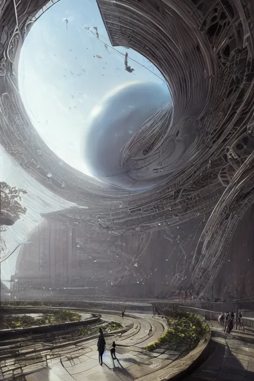 Image similar to magnificent clean and well-lit sci-fi spherical building, intricate, elegant, volumetric lighting, digital painting, highly detailed, artstation, sharp focus, sunny day, utopia, open space, illustration, concept art, ruan jia, steve mccurry