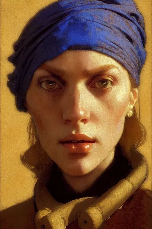 Image similar to full character portrait half - life 2 team fortress 2 video game character art not the girl with the pearl earring character design, painting by gaston bussiere, katsuya terada, nc wyeth, greg rutkowski, craig mullins, vermeer, frank frazetta, mucha, tom of finland, trending on artstation, jeffery catherine jones