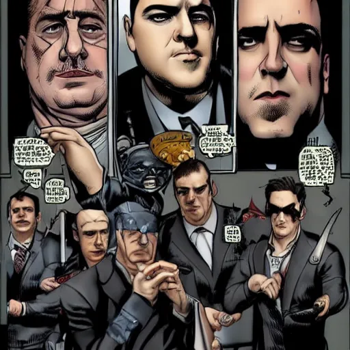 Image similar to [the cast of the sopranos as the dark avengers]