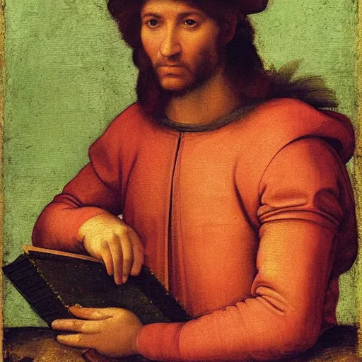 Image similar to a portrait of the painter Raphael. in the style of Raphael. 16th century Italian oil painting.