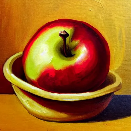 Prompt: a painting of an apple in a bowl