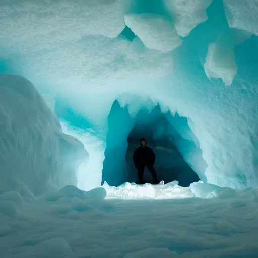 Image similar to photo inside a teal ice cave