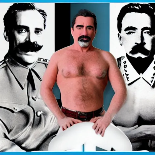 Prompt: lgbt art, tom of finland style, stalin, lenin, in billy herrington body, big, daddy, art in 4 k, high quality