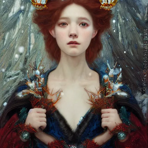 Prompt: winter princess, masterpiece by Edgar Maxence and Ross Tran and Michael Whelan, 8k, octane render