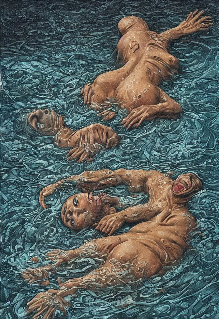 Image similar to highly detailed surrealist art about drowning slowly