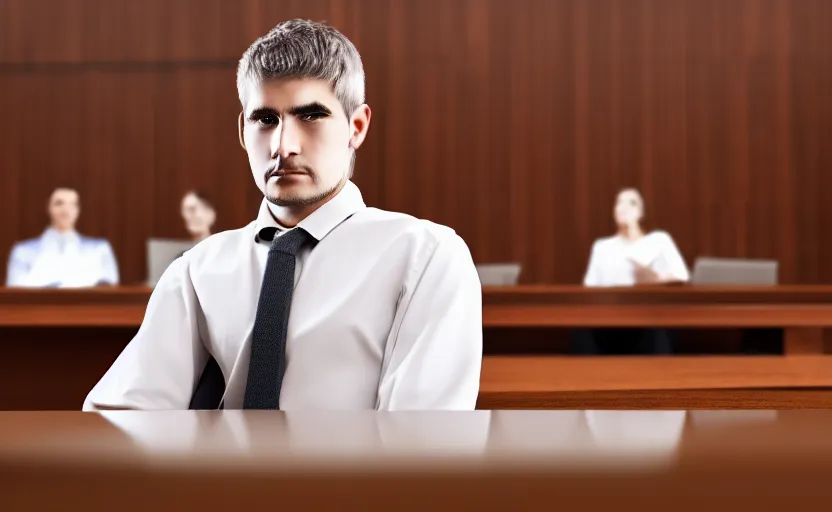 Image similar to portrait a beautiful a man in a skirt in a courtroom, no blur, 4 k resolution, ultra detailed