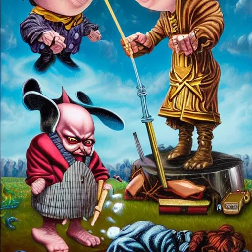 Prompt: wizards duel painting by Mark Ryden and Todd Schorr, Jack Kirby