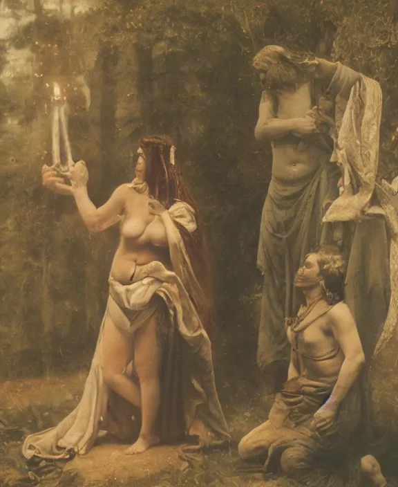 Image similar to photograph of a pagan female performing a fertility ritual