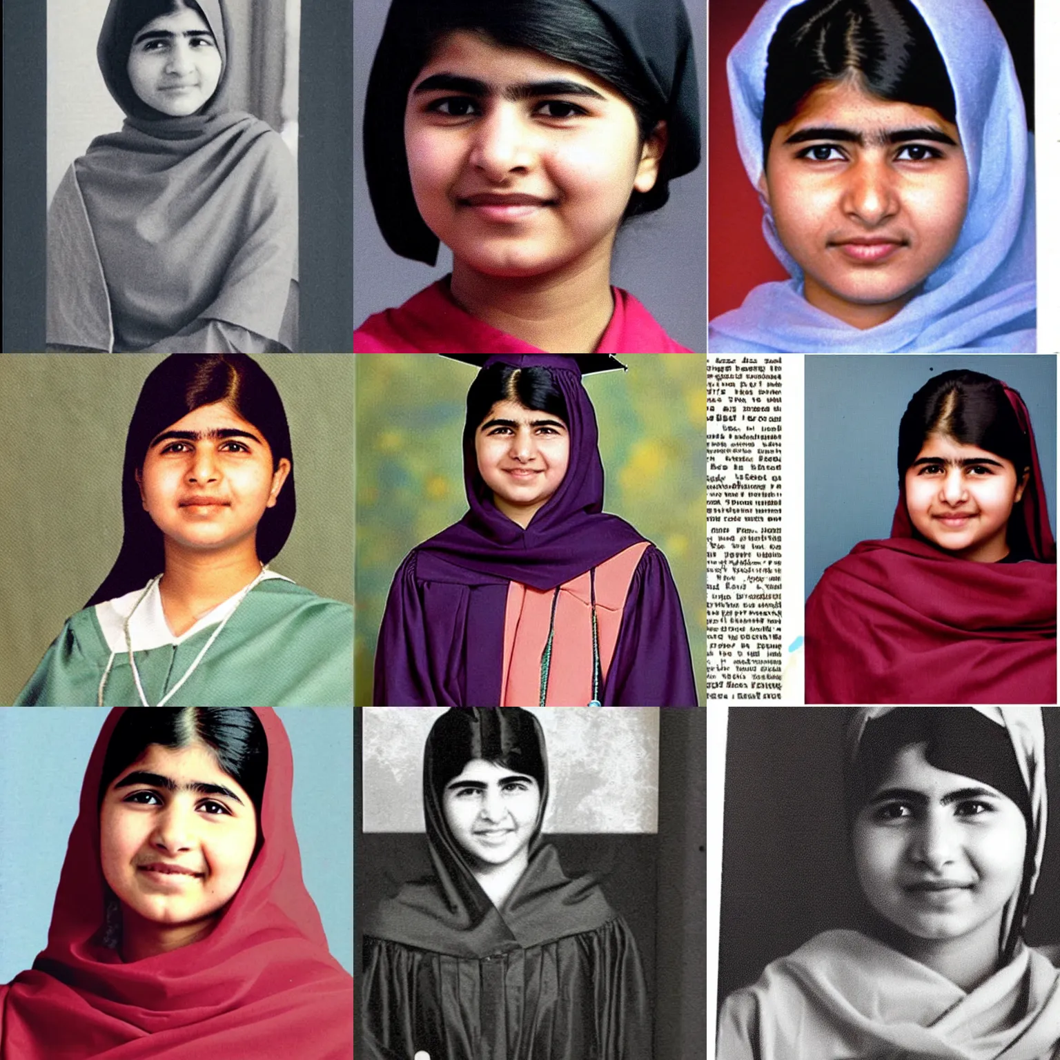 Prompt: Malala Yousafzai, high school graduation yearbook photo