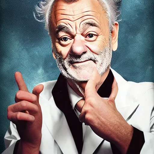 Image similar to !dream the roll of Rick Sanchez will be played by Bill Murray, spikey hair, white lab coat, photography