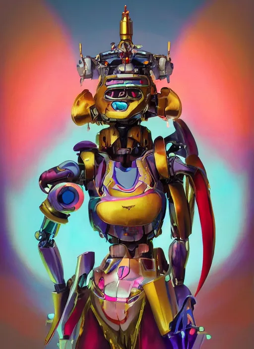 Image similar to an anthropomorphic beautiful mecha female wizard portrait holding a staff wearing colourful robe, fine art, award winning, intricate, elegant, sharp focus, octane render, hyperrealistic, cinematic lighting, highly detailed, digital painting, 8 k concept art, art by jamie hewlett and z. w. gu, masterpiece, trending on artstation, 8 k