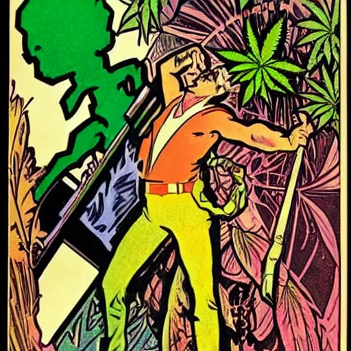 Image similar to cannabis is great, australia, comic book art by steve ditko and jack kirby and ( alphonse mucha )