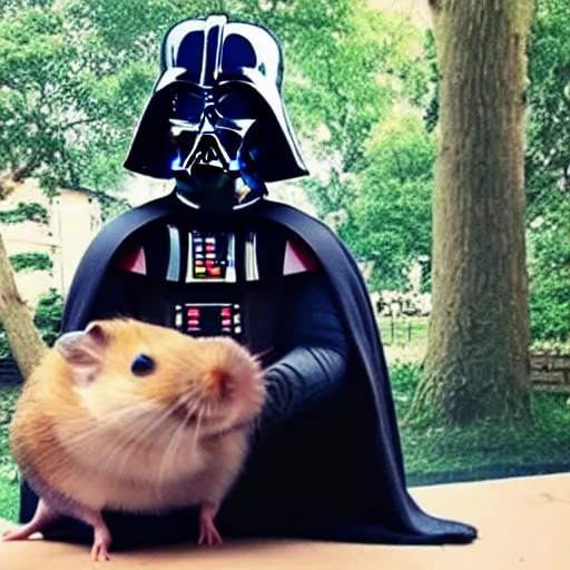 Image similar to a beautiful photo of darth vader riding on a hamster, trending on instagram