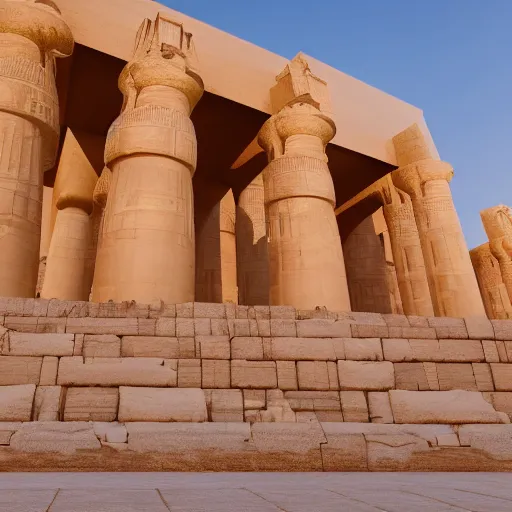 Prompt: a beautiful award winning photo of a huge pharaonic temple, golden hour, very detailed and sharp, 4k cinematic