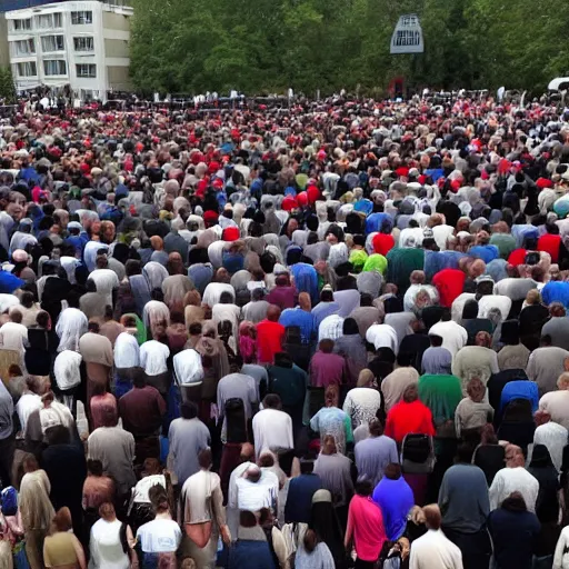 Image similar to huge crowd praying a single big Dalek