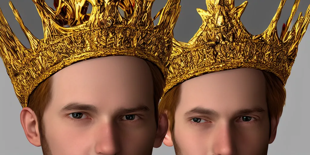 Image similar to realistic portrait of the future king with golden crown and pretty eyes, ultra realistic, 8k