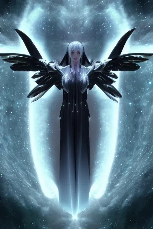 Prompt: a one winged angel, beautiful, symmetrical, nebula, ultrarealistic, by artgerm and yoshitaka amano, octane render 8 k trending on artstation