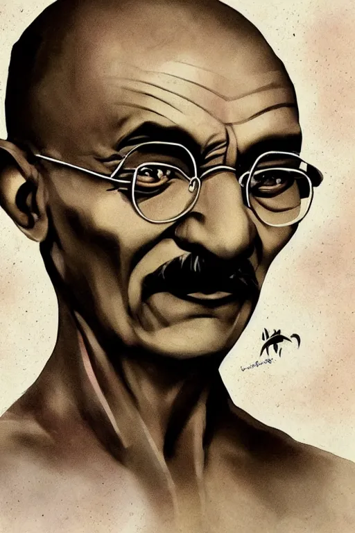 Prompt: a selfie of Mahatma Gandhi in the movie: Matrix, fantasy, intricate, young and cute girl, highly detailed, digital painting, artstation, concept art, smooth, sharp focus, illustration