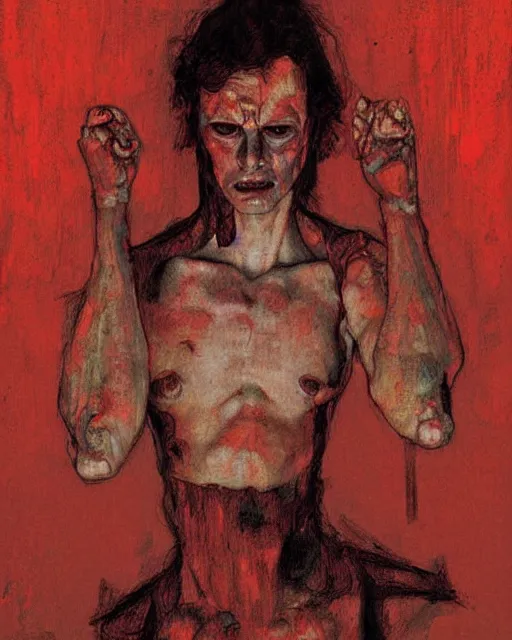 Image similar to portrait of the devil by greg rutkowski in the style of egon schiele