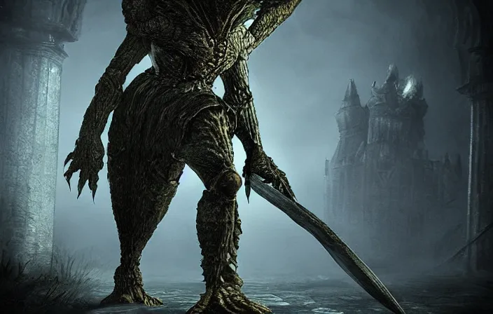 Prompt: elden ring, dark souls, strong humanoid turtle monster, photorealistic, grimdark, gruesome, full height, front view, golden ratio