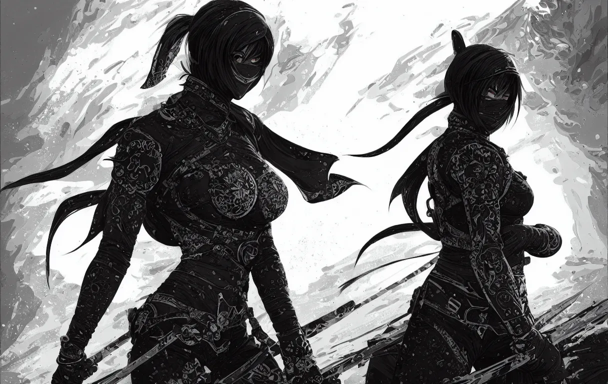 Image similar to portrait ninja gaiden girl, black plus white ninja wardrobe, at snowy fuji mountain sunrise, ssci - fi and fantasy, intricate and very very beautiful, detailed, digital painting, artstation, concept art, smooth and sharp focus, illustration, art by tian zi and wlop and alphonse mucha