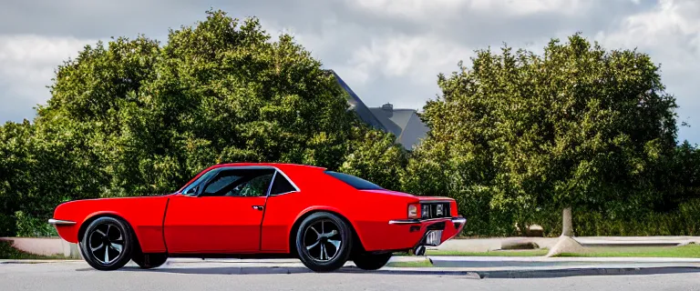 Image similar to blackest black audi camaro b 1 ( 1 9 6 7 ), restomod, establishing shot