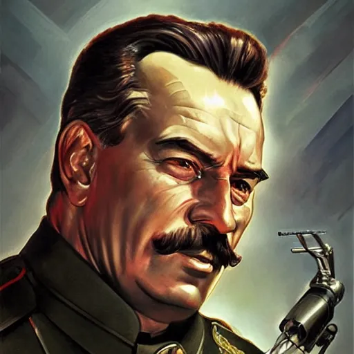 Prompt: joseph stalin as t - 8 0 0 terminator, highly detailed, digital painting, artstation, concept art, matte, sharp focus, illustration, art by artgerm and greg rutkowski and alphonse mucha