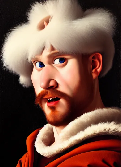 Prompt: a masterwork portrait of olaf from frozen in the style of a renaissance painting, insane detail, chiaroscuro oil painting, jan matejko, caravaggio, jan van eyck, trending on artstation, artgerm