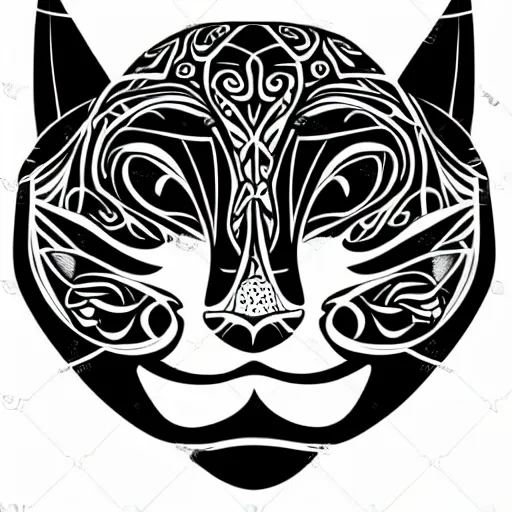 Image similar to tattoo sketch, cat, right eye closed, draft, organic ornament, maori, vector
