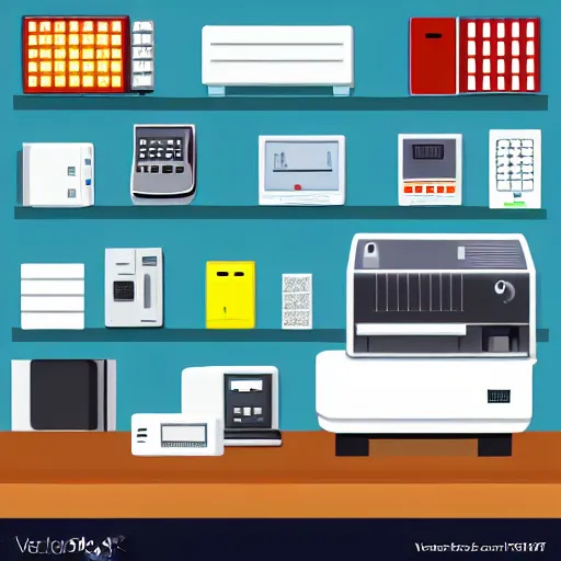 Image similar to cash register in front of a wall of electrical supplies vector art