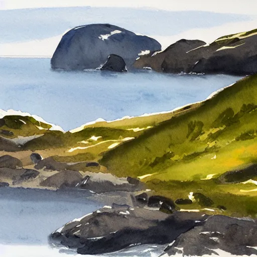 Prompt: Karmøy landscape, watercolor