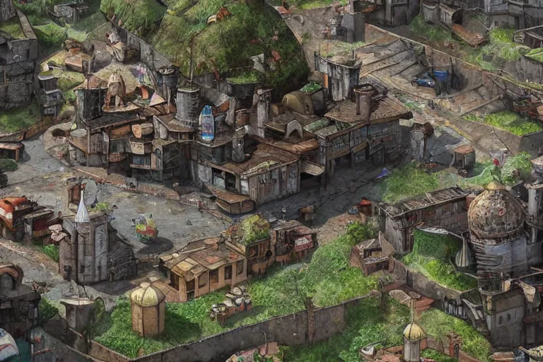 Prompt: fantasy kingdom favela, castle slums, ultra detailed realistic environment concept art