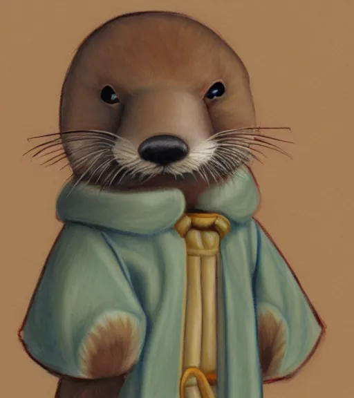 Prompt: master furry artist pastel pencil drawing full body portrait character study of the anthro male anthropomorphic otter fursona animal person wearing royal robes