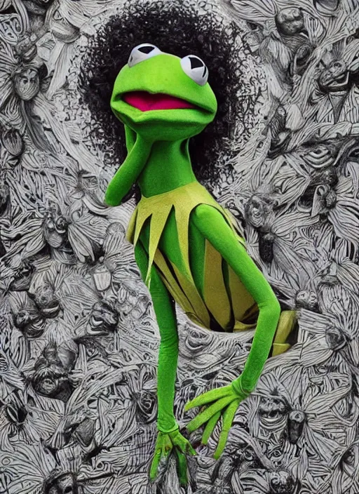 Image similar to Kermit the Frog goddess painting by Dan Hillier, trending on artstation, artstationHD, artstationHQ, 4k, 8k