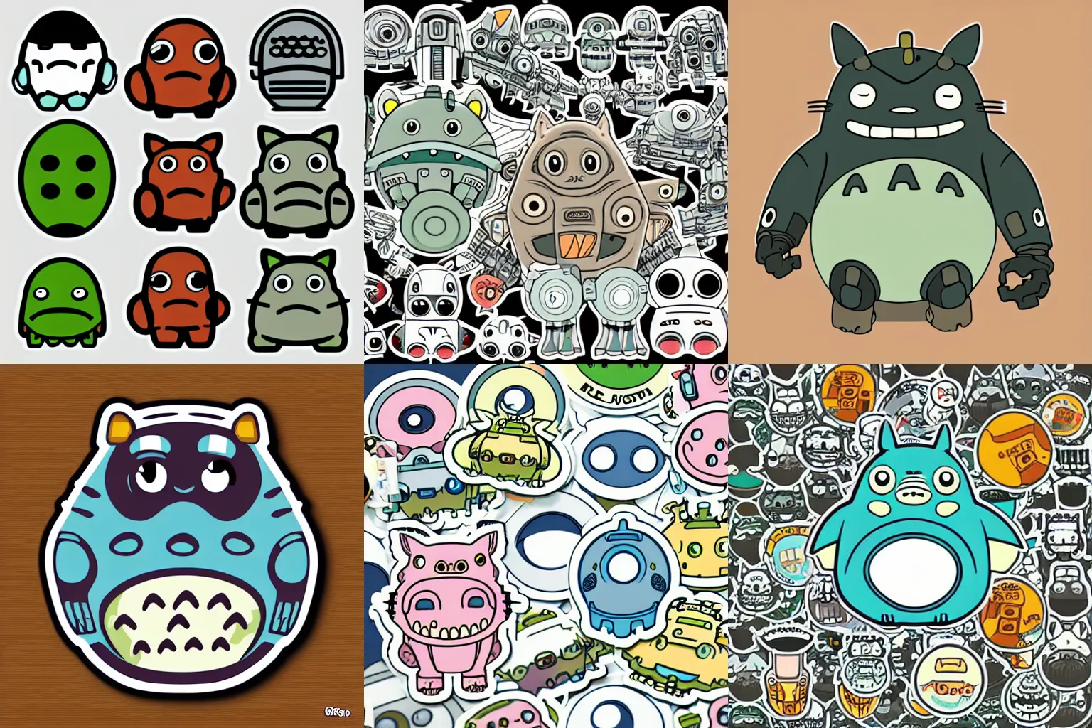 Prompt: mecha hello octo Totoro Ghibli vector art sticker design