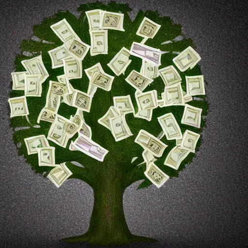 Image similar to A tree with money bills instead of leafs. hyperrealistic