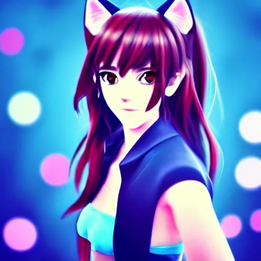 Image similar to 3 d photo of emma watson cosplaying as an anime catgirl, bokeh, shader, anime art style, highly detailed, cel - shaded, colorful, animated, trending