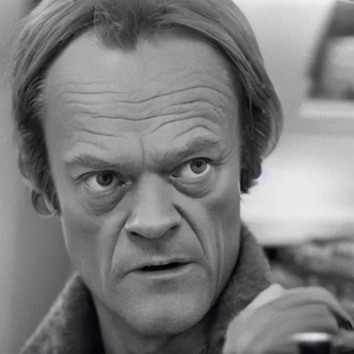 Prompt: Donald Tusk in a still from the movie The Thing (1982), cold