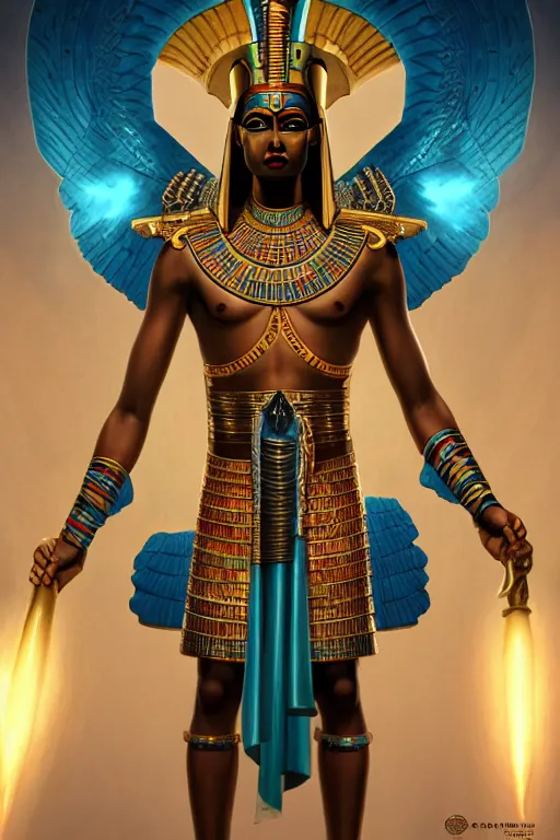 Image similar to egypt god osiris, god of the underworld, highly detailed, d & d, fantasy, highly detailed, digital painting, trending on artstation, concept art, sharp focus, illustration, global illumination, ray tracing, realistic shaded, art by artgerm and greg rutkowski and fuji choko and viktoria gavrilenko and hoang lap, sunny