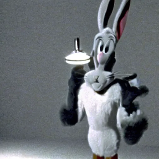 Image similar to Film still of Bugs Bunny in Twin Peaks (1990 TV Series, David Lynch), eerie, ominous, the black lodge (Twin Peaks)