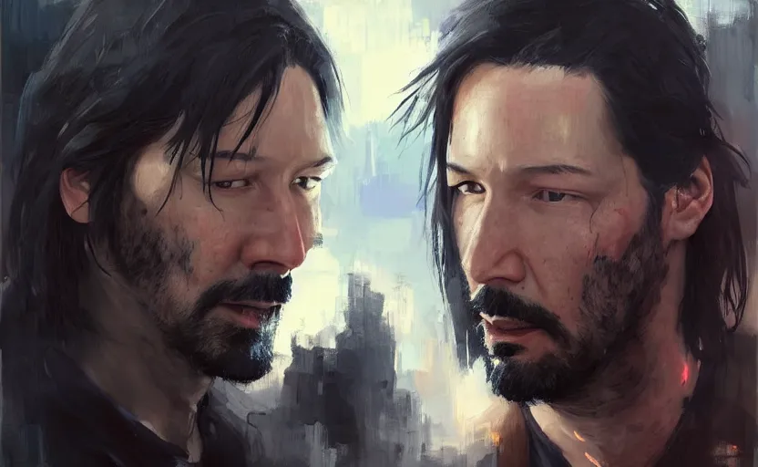 Image similar to a painting of keanu breathes trending on artstation in the style of greg rutkowski