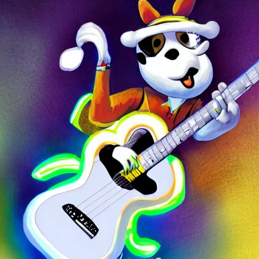 Image similar to K.K Slider playing guitar at a concert, digital art, high quality, detailed