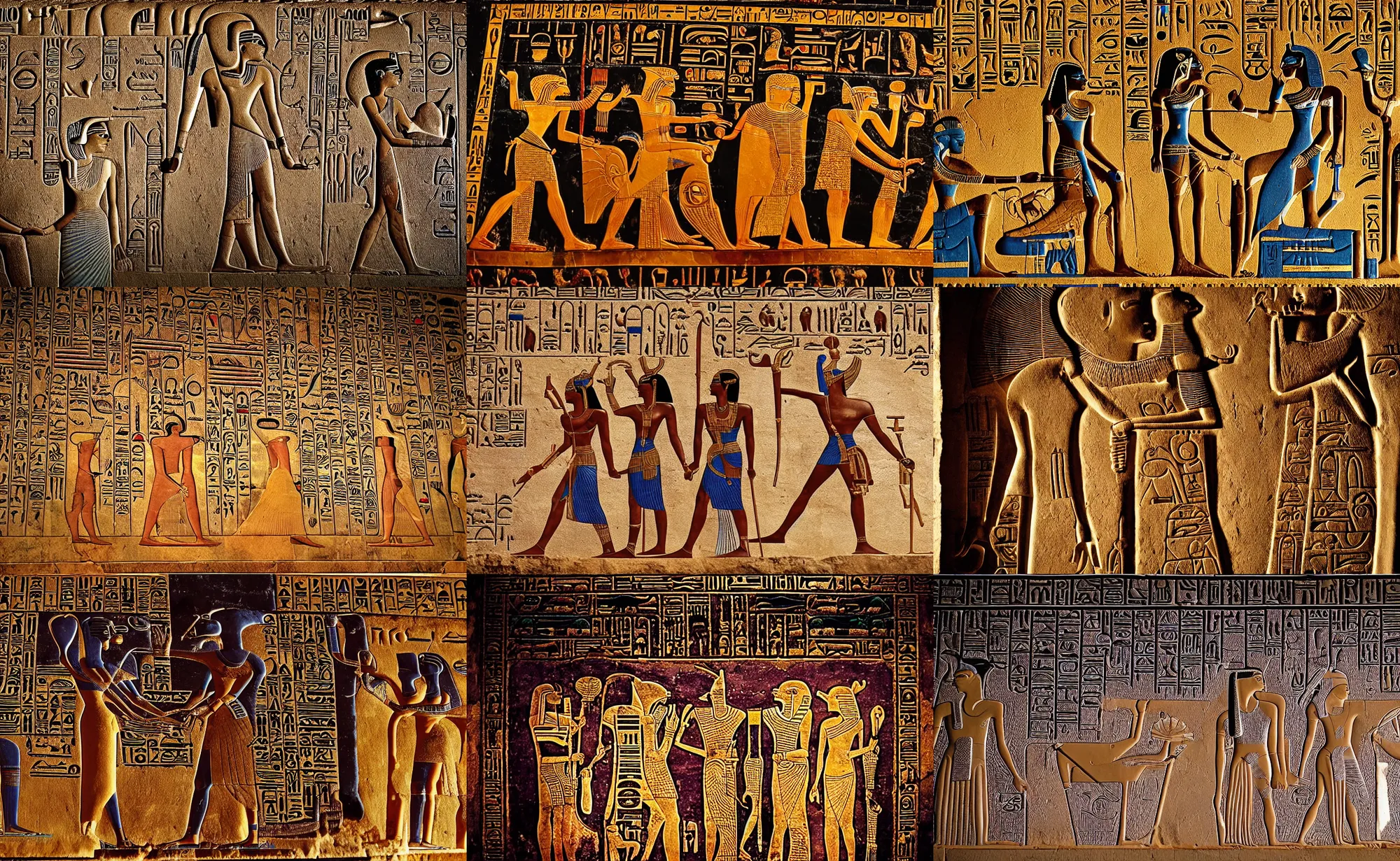 Prompt: epic ancient kemet royal chamber, hieroglyphics, movie poster, shot by Joshua Rashaad McFadden and Endia Beal,