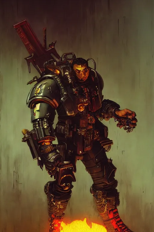 Image similar to full character portrait max mad cyberpunk warhammer 4 0 k, medic sapper not the pietra character design, painting by gaston bussiere, katsuya terada, wyeth, greg rutkowski, craig mullins, ( ( ( ( ( vermeer ) ) ) ) ), frank frazetta, mucha, tom of finland, trending on artstation