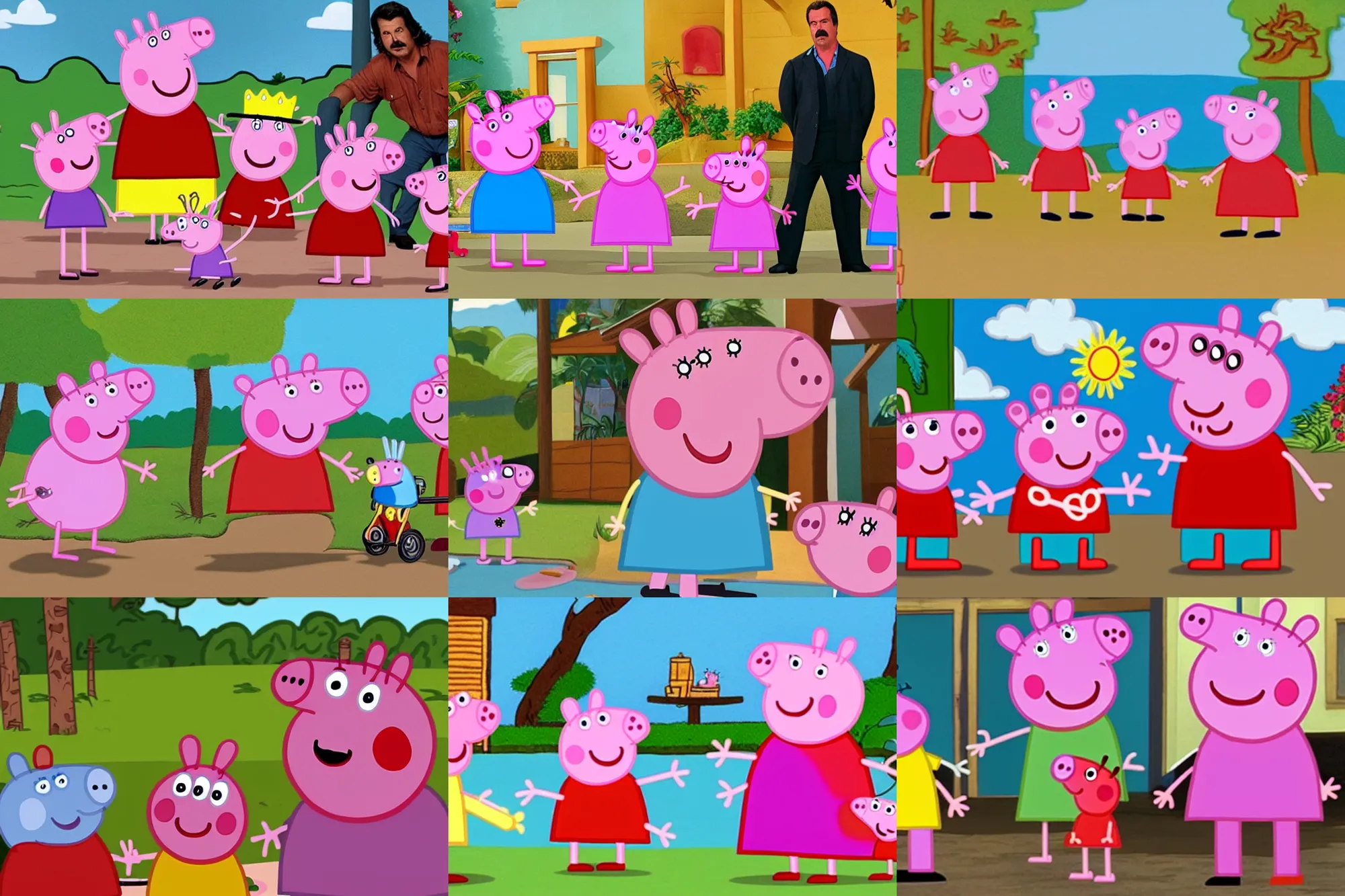 Prompt: peppa pig in an episode of magnum p. i.