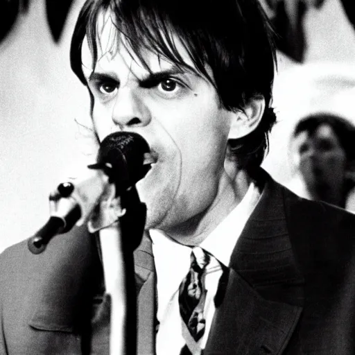 Prompt: John Maus singing in American Psycho (1999)